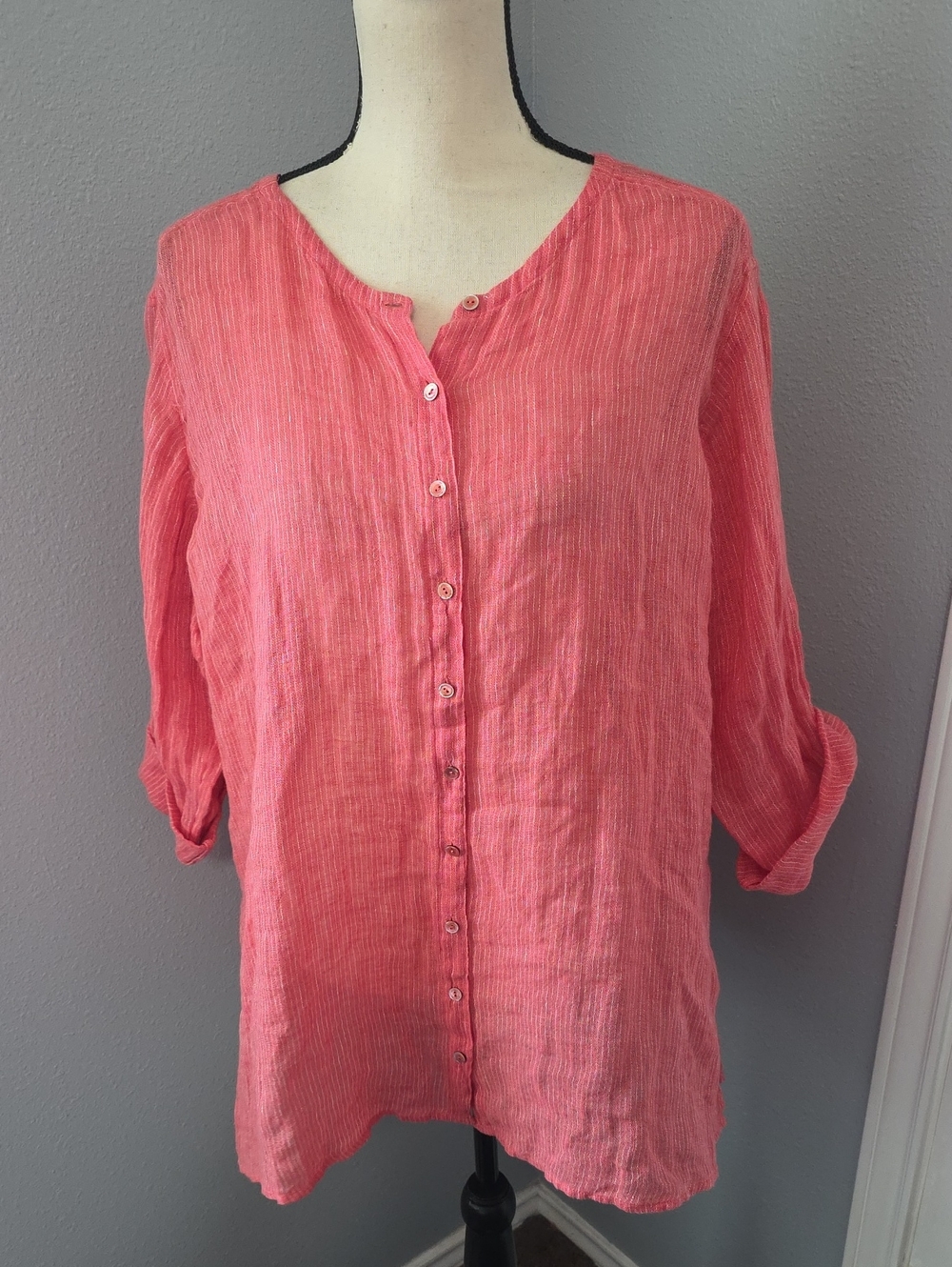 Eileen Fisher Coral Button-Down Linen Tunic